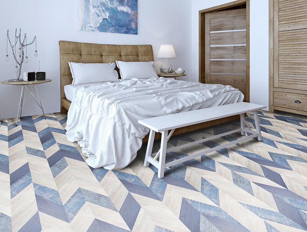 Напольное пробковое покрытие CorkStyle Chevron Blue клеевое