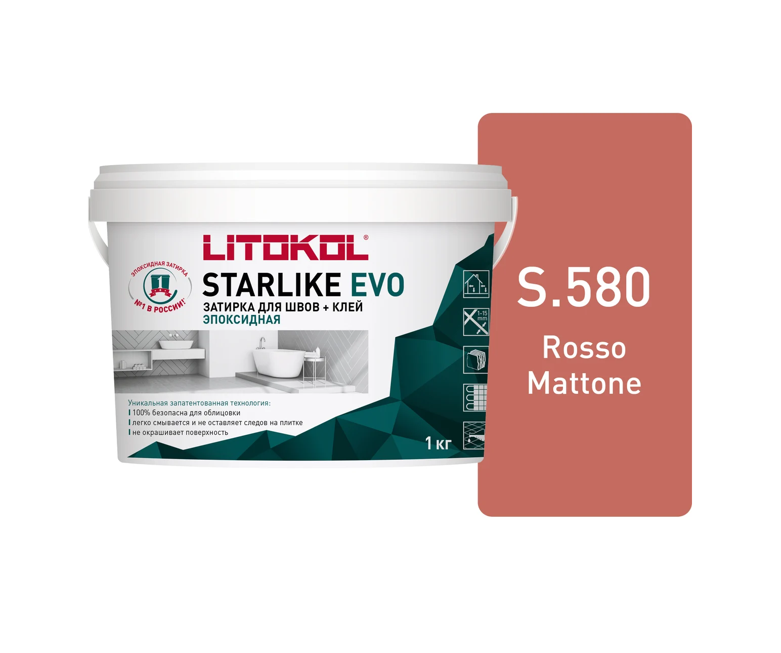 Затирка швов эпоксидная Litokol Starlike Evo S.580 Rosso Mattone, 1 кг